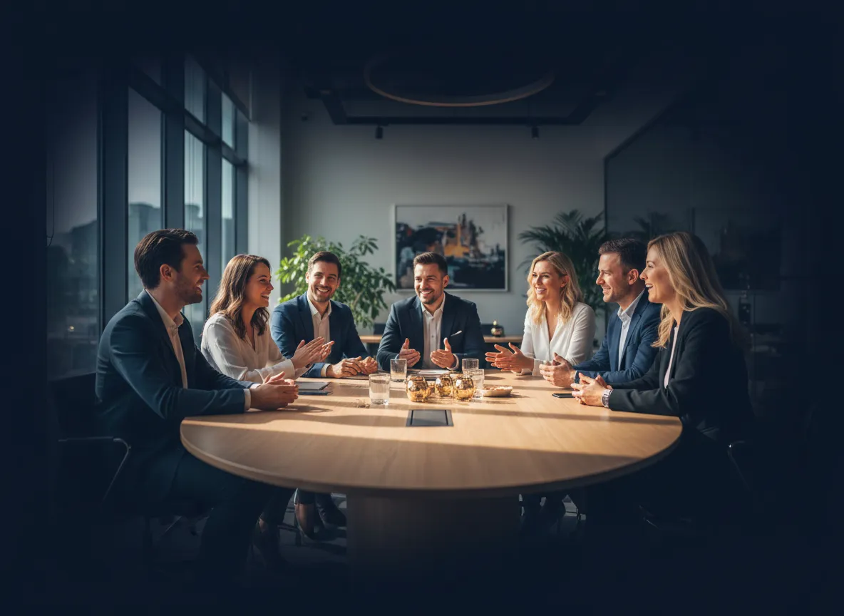 A confident team meeting, showing strong internal communication without jargon