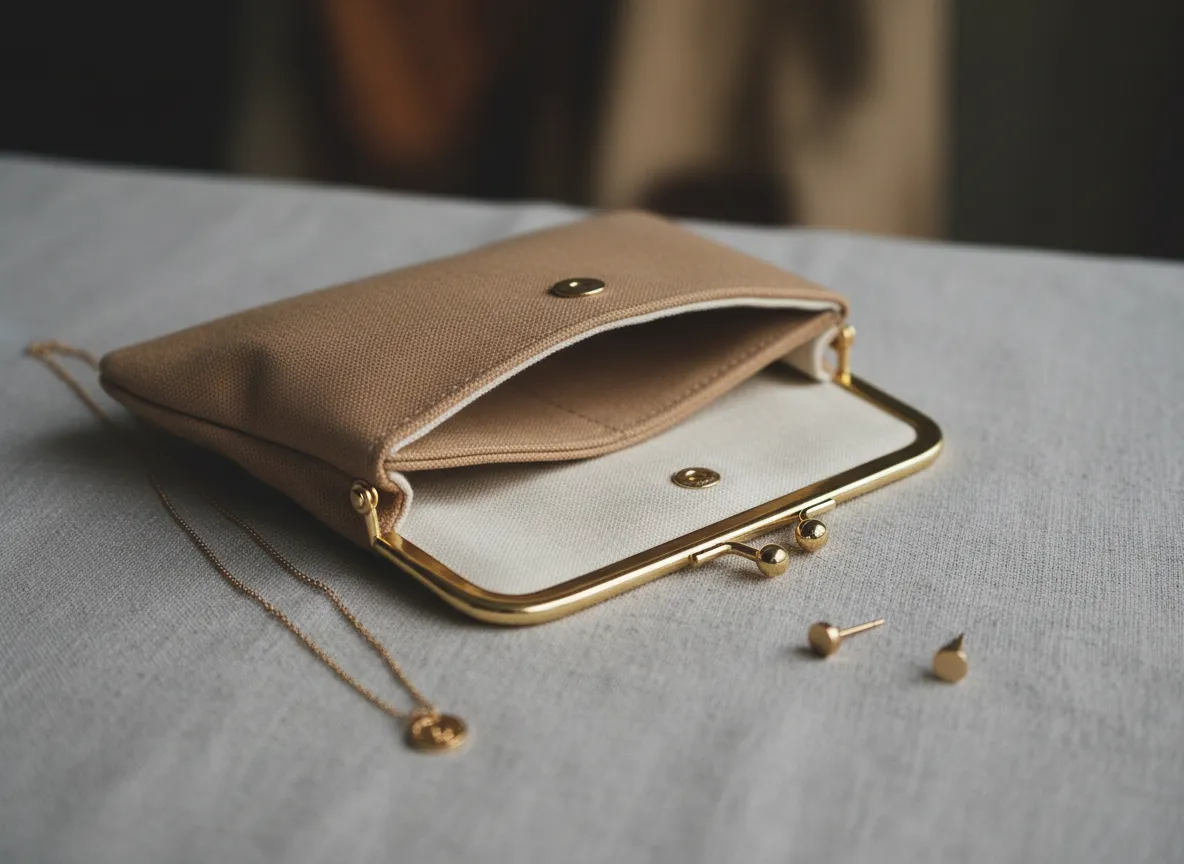 Everyday Clasp Pouch jewelry bag with slim design.