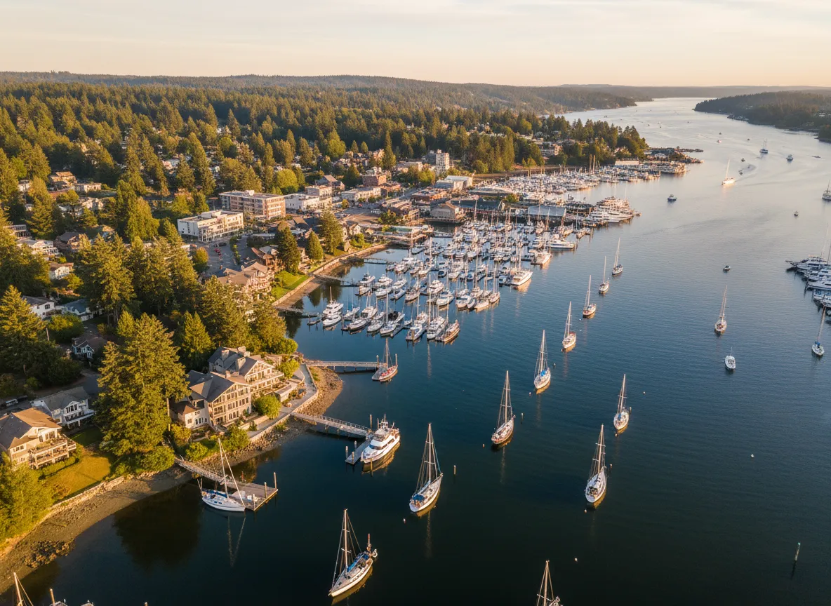 Aerial view of Rosedale and nearby Gig Harbor waterfront representing local mobile notary service area