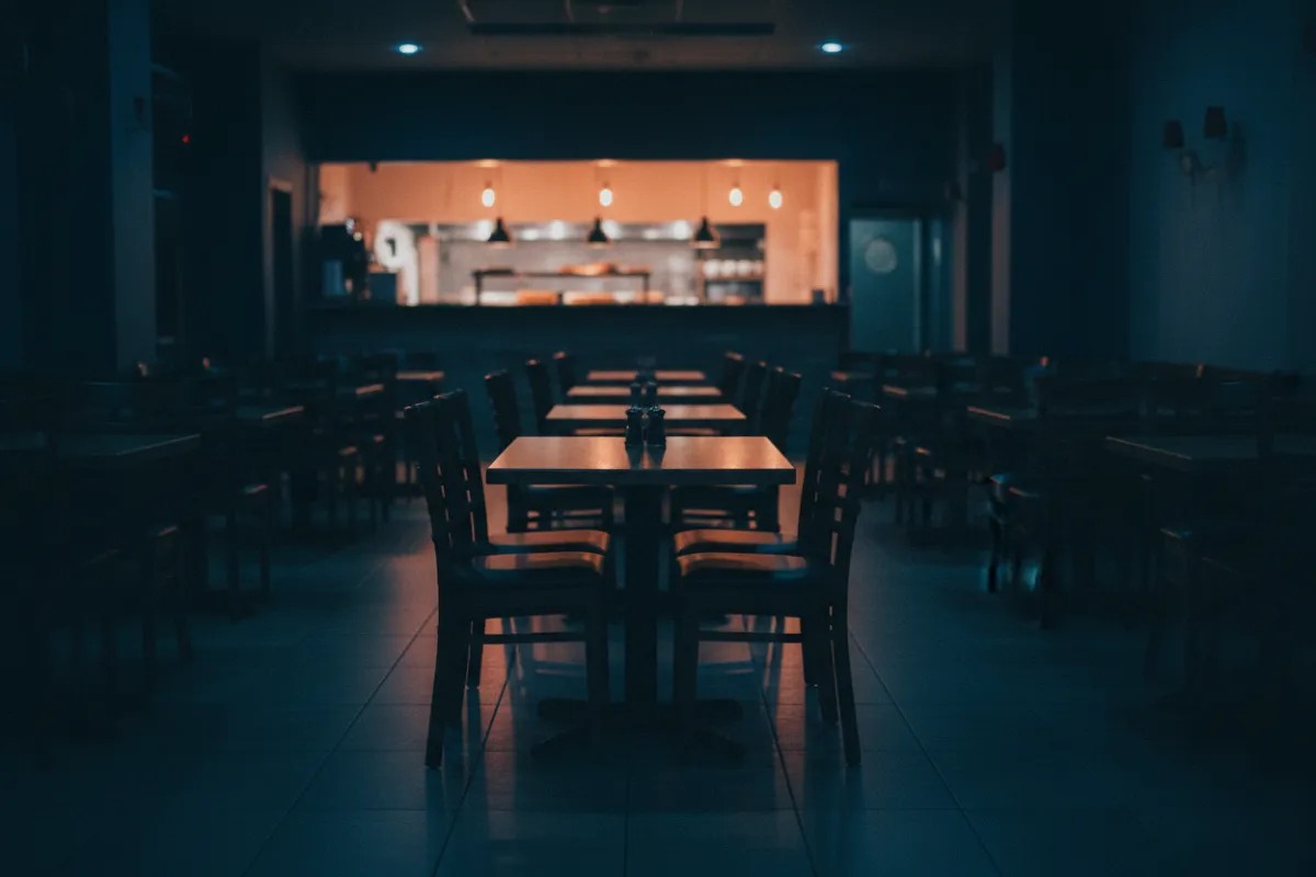 Quiet dining room with empty tables