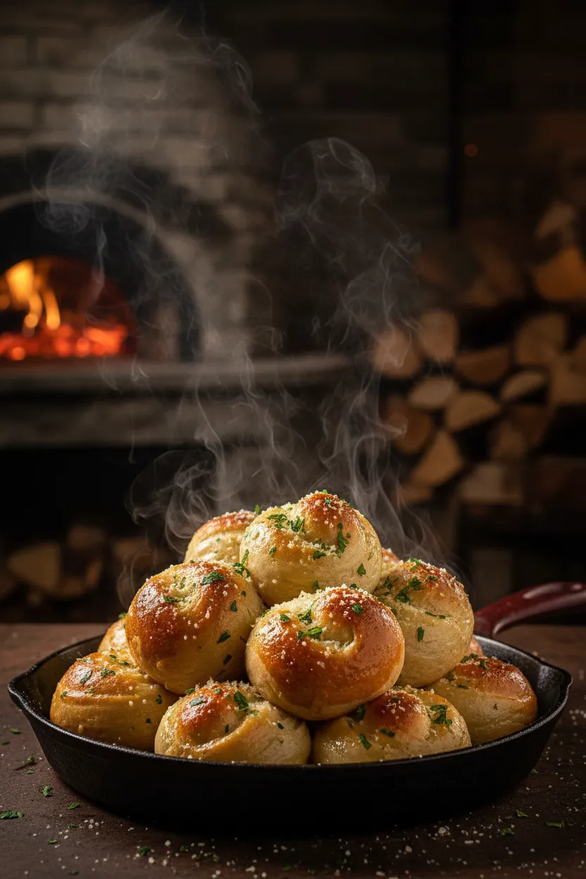 Golden buttery garlic knots with dramatic cinematic lighting