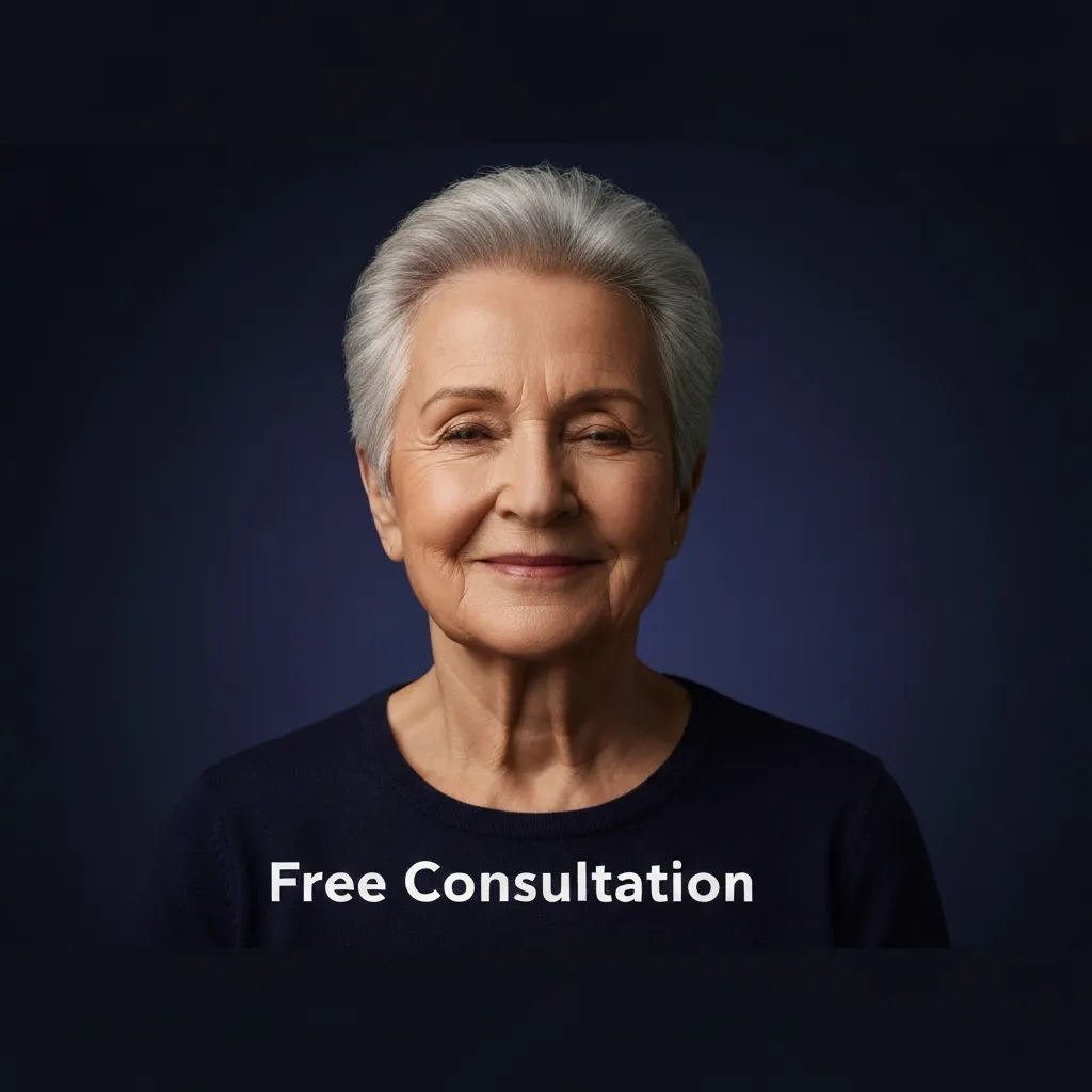 Senior client smiling, representing peace of mind