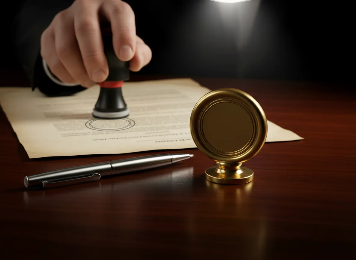 Notary público assinando documento