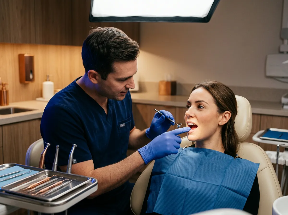 Clinical view of detailed restorative composite filling and conservative tooth preparation