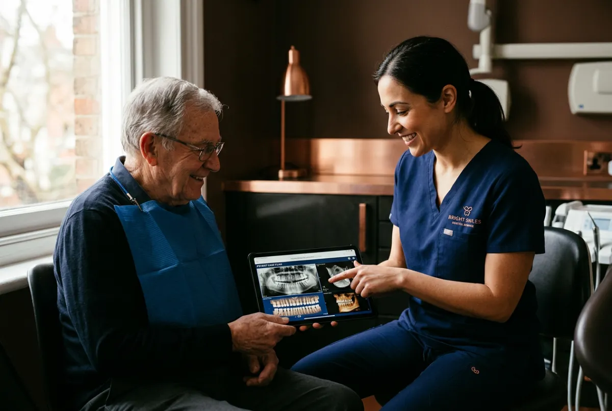 Dentist explaining structural dental support and adjacent tooth protection to patient
