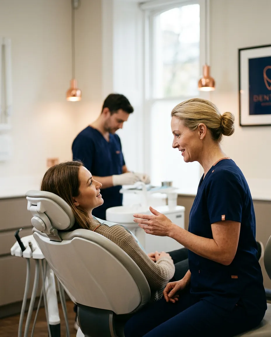 Patient receiving personalized dental care and preventive maintenance in a modern clinic