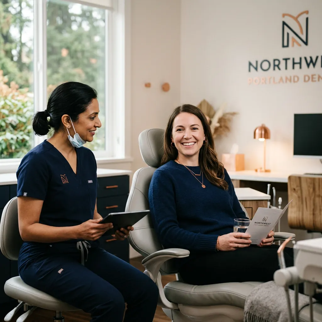 Warm and reassuring consultation between dental specialist and patient in a modern Portland clinic
