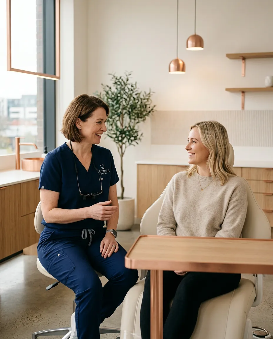 Doctor discussing conservative dental treatment options during an aesthetic consultation at Northwest Portland Dental