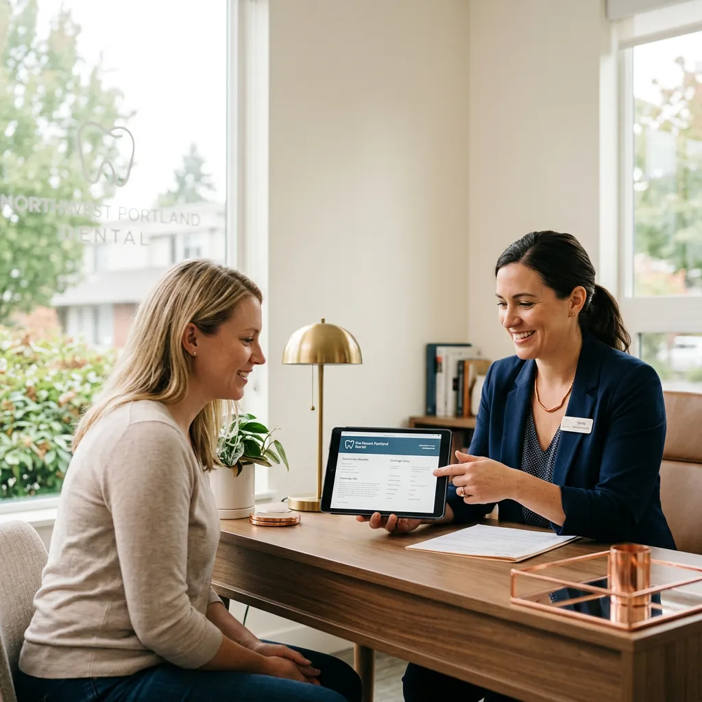 Northwest Portland Dental front office team reviewing insurance benefits with patient