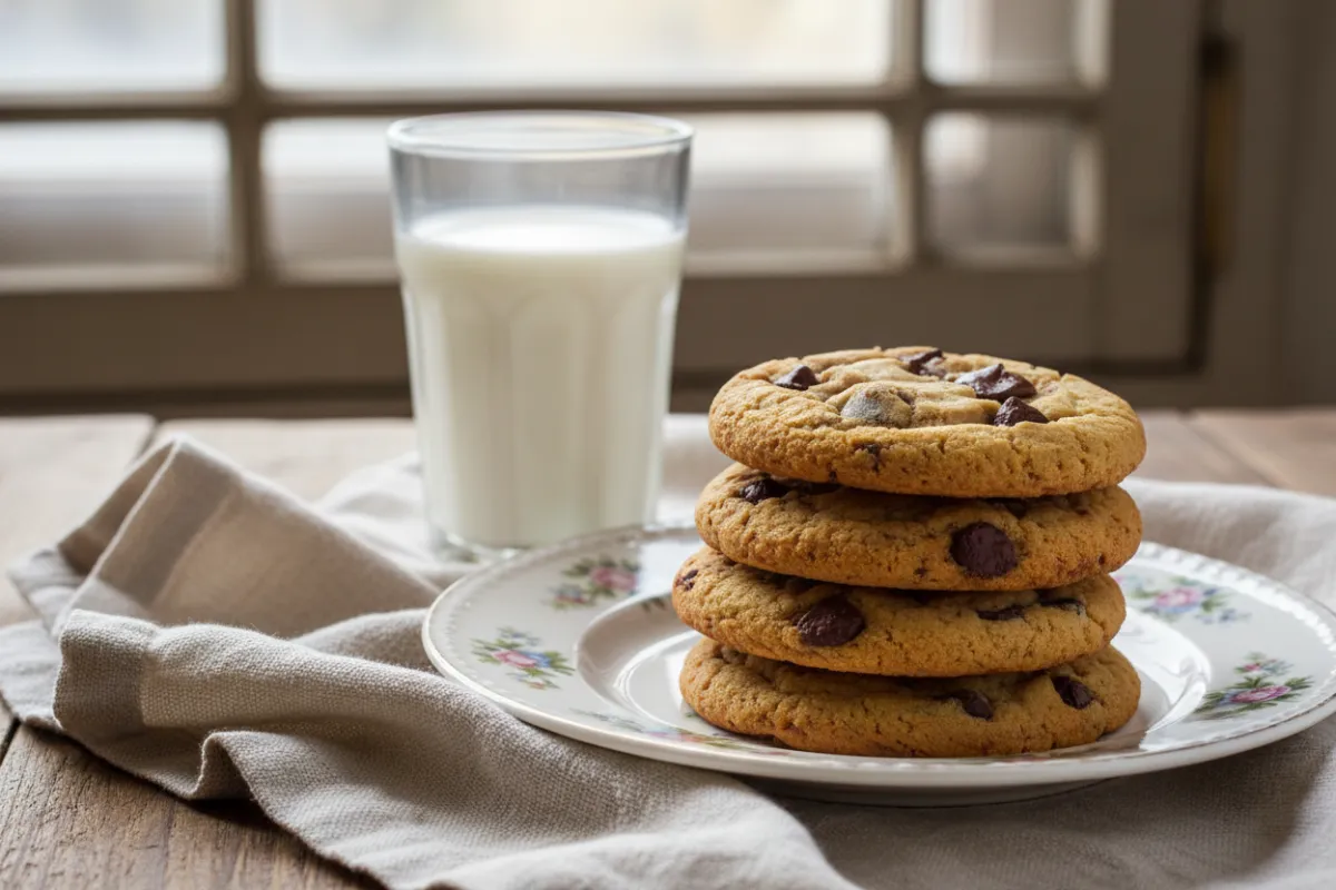 Classic chocolate chip cookies on a vintage plate
