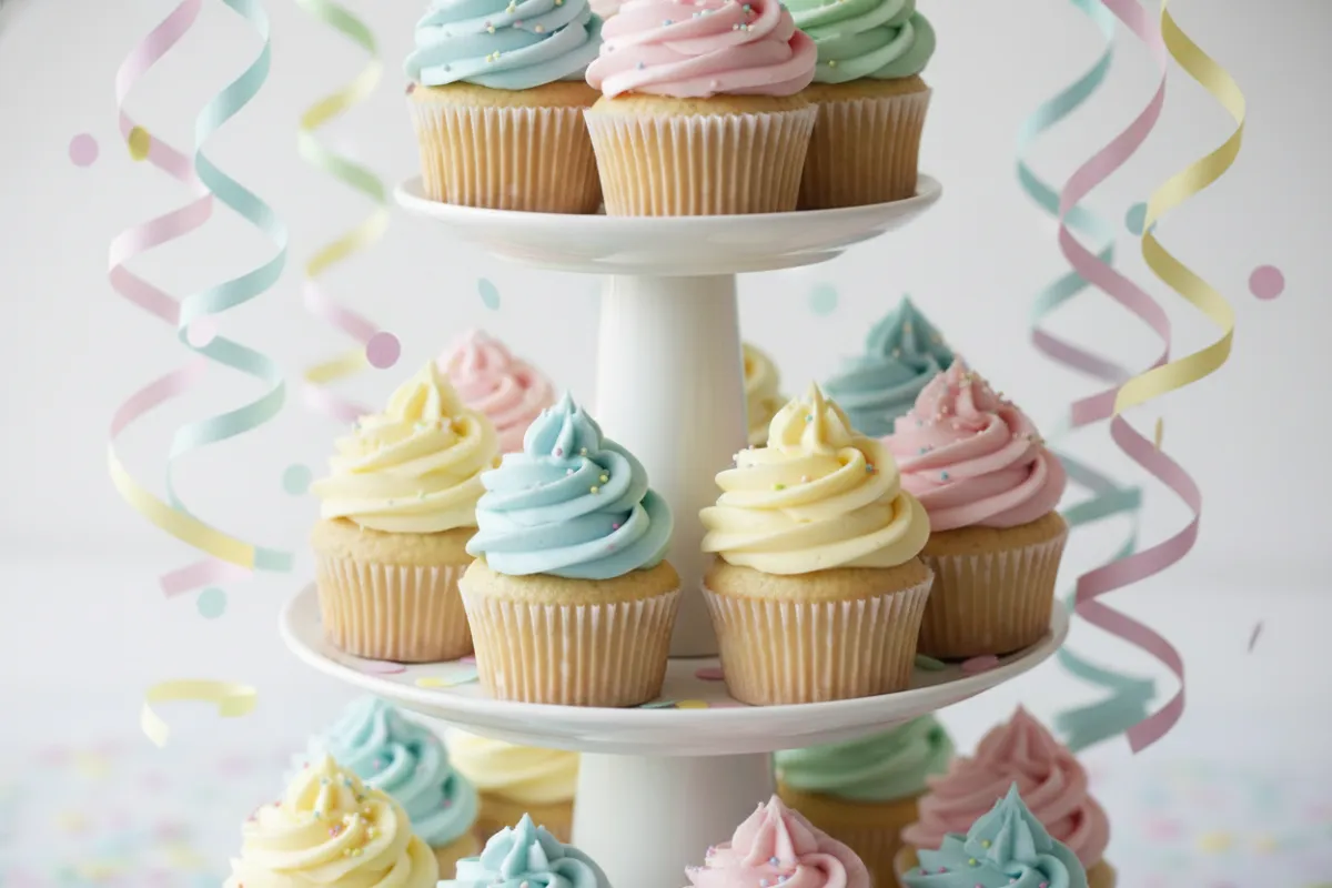 Mini cupcakes with colorful buttercream swirls