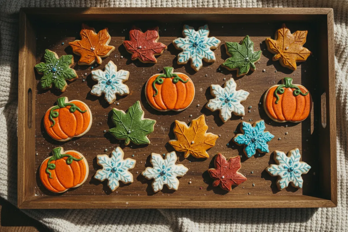 Assorted decorated cookies in seasonal shapes