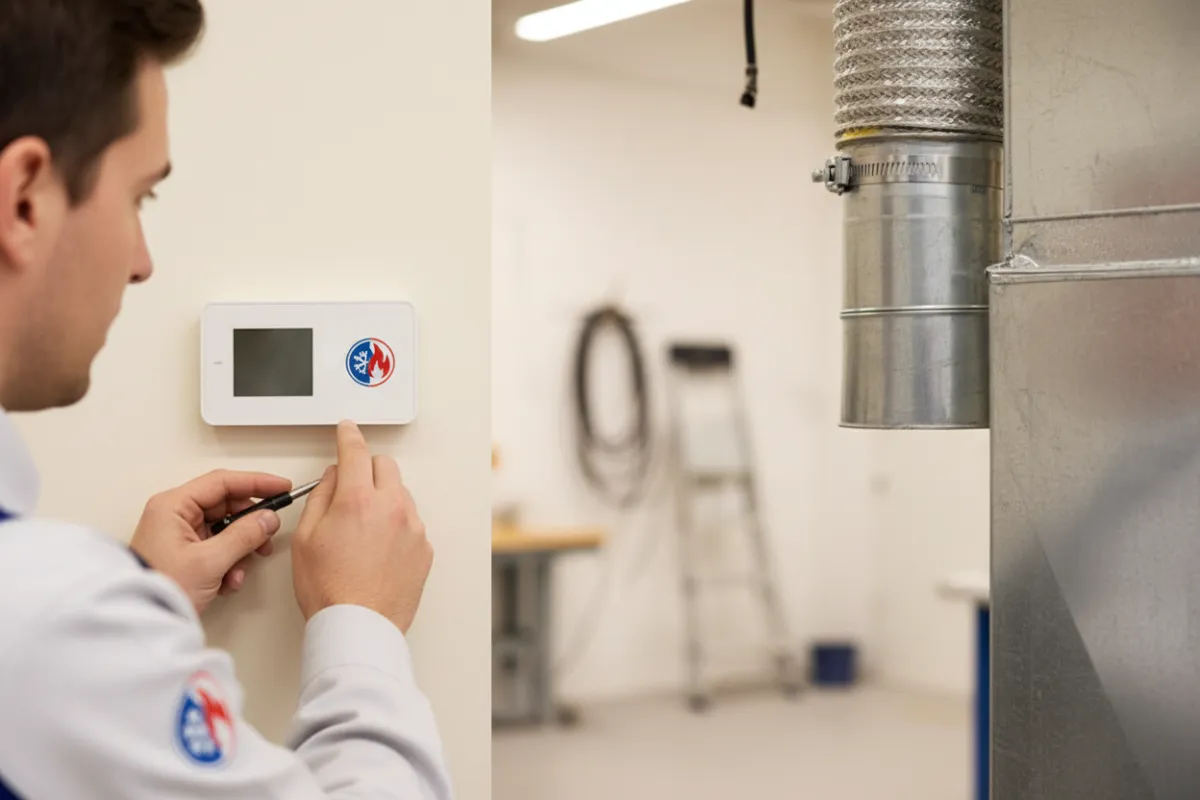 HVAC technician adjusting equipment