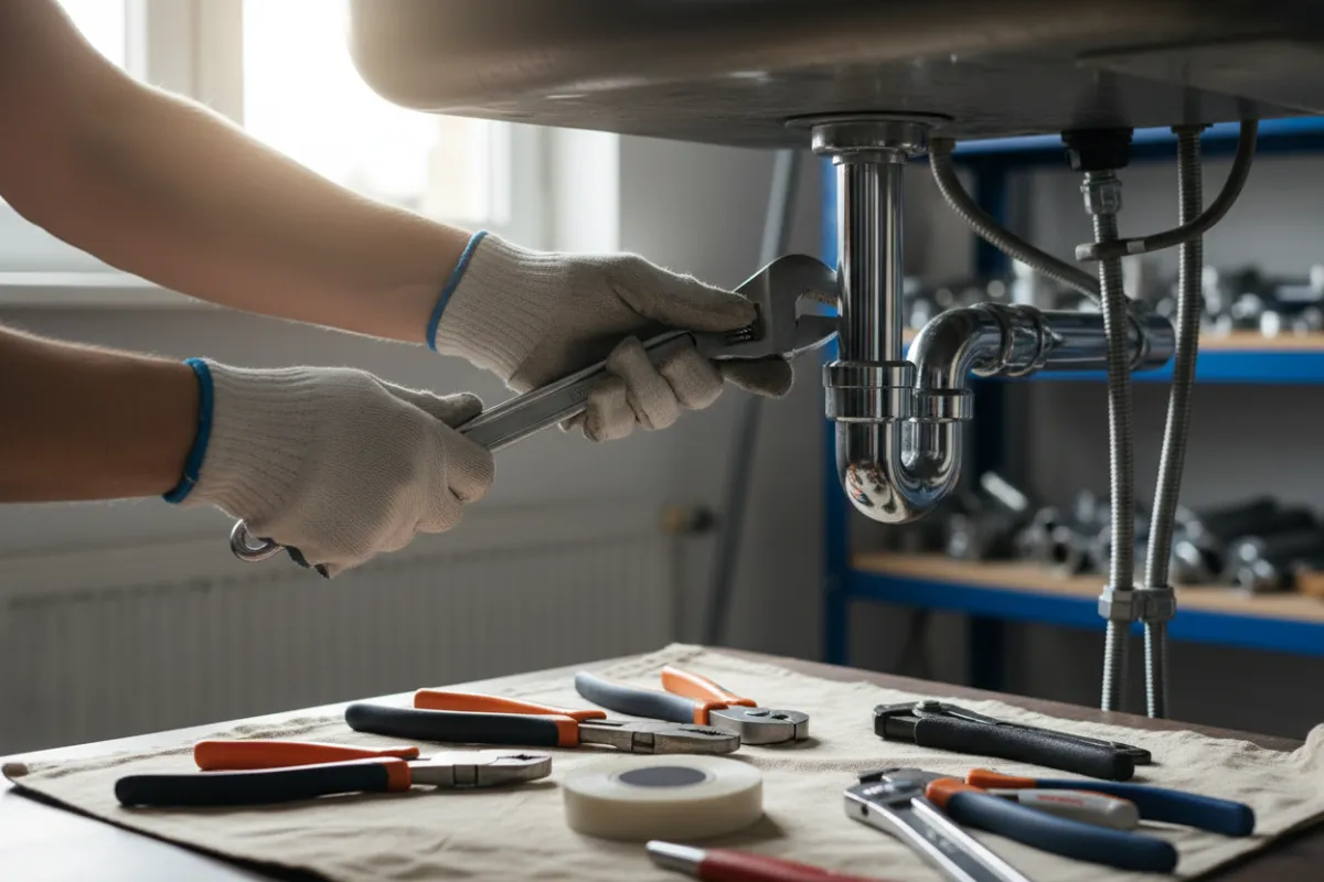 Plumber fixing a sink