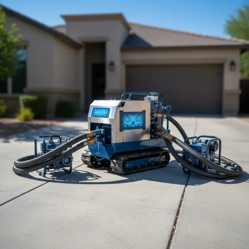 Industrial concrete leveling equipment demonstrating our proven process on a Chandler residential property
