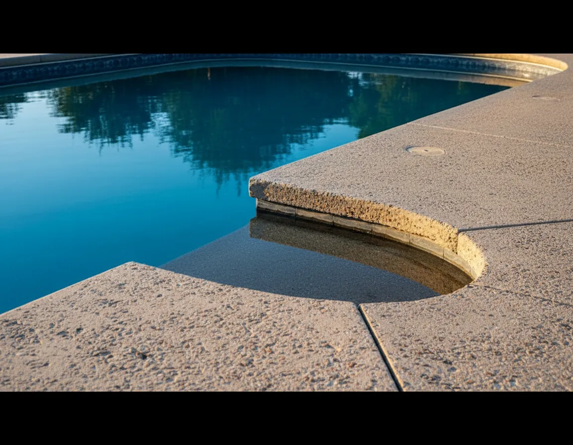 Uneven and sinking pool deck concrete slabs creating a trip hazard