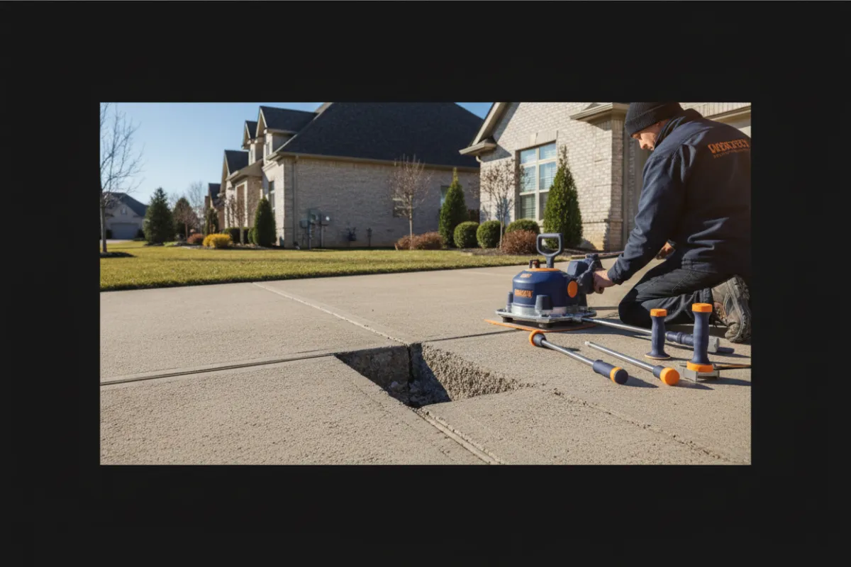 Sinking driveway before mudjacking repair