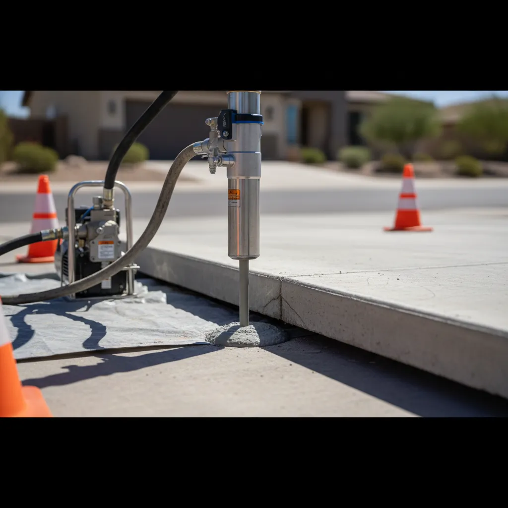 Slab jacking procedure on a concrete driveway in Chandler