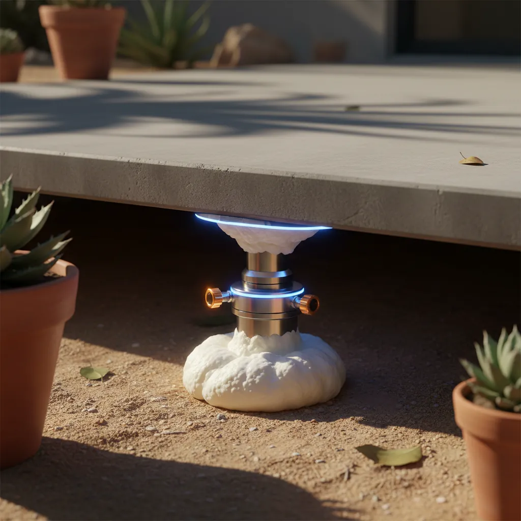 Polyurethane foam injection process on a sunken patio in Chandler