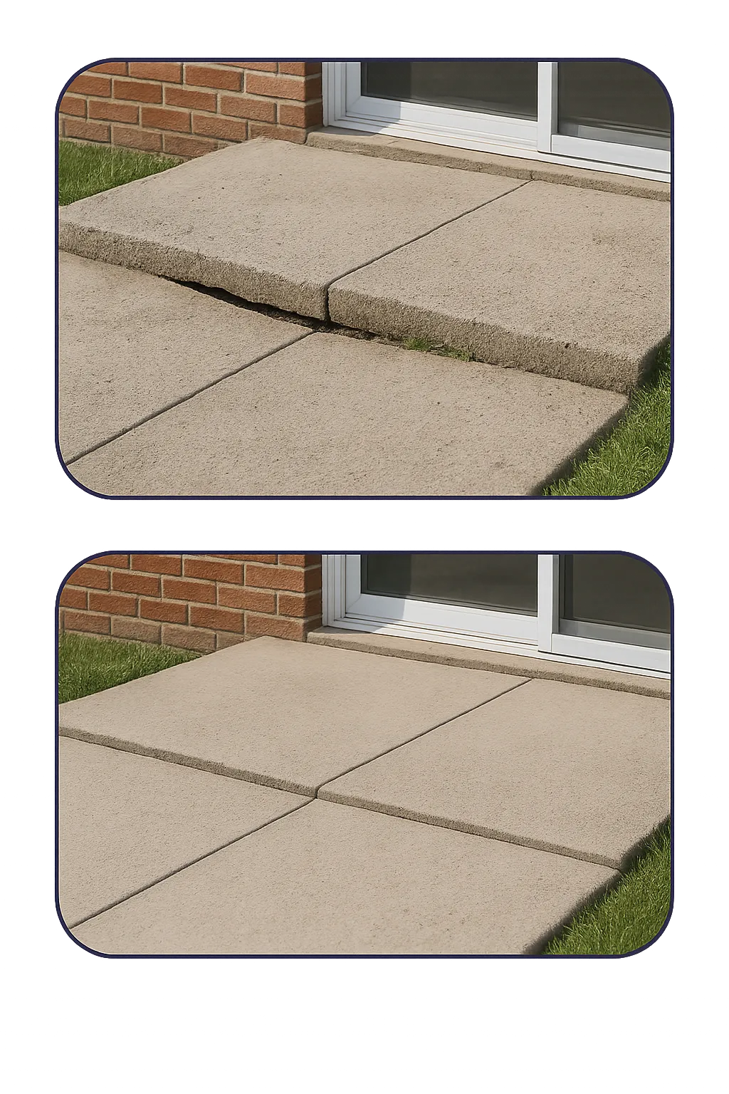 Before and after composite showing local concrete mudjacking results by Chandler Concrete Leveling
