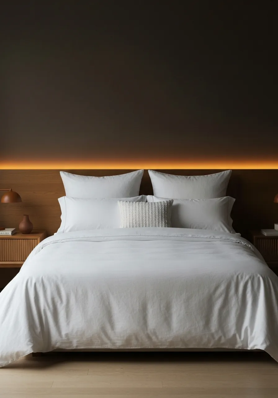 Impeccably made luxury bed with crisp linens
