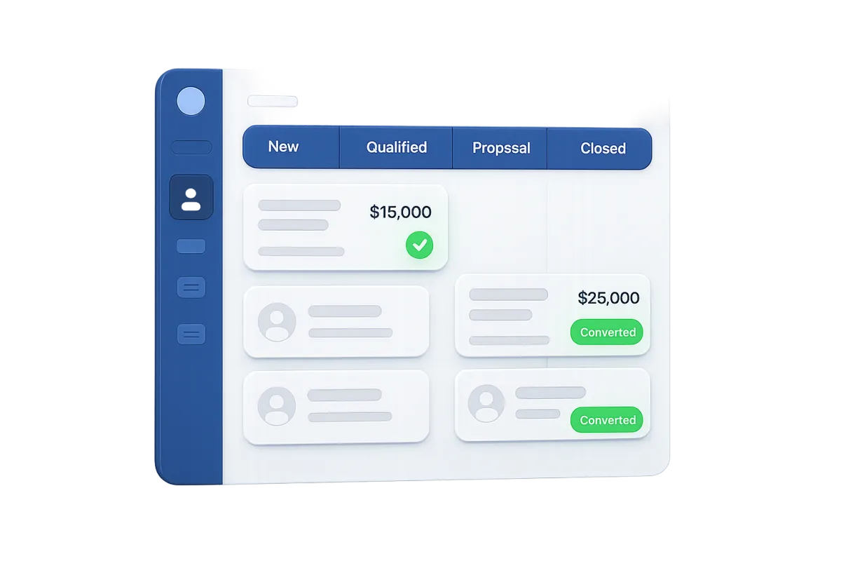 Representación UI de CRM y dashboard inteligente para negocios locales