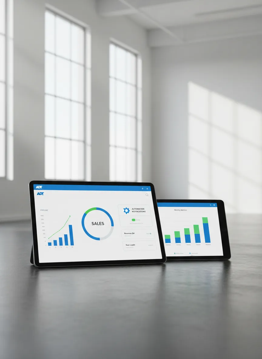 Dashboard del sistema ADT con métricas de ventas y automatización de clientes