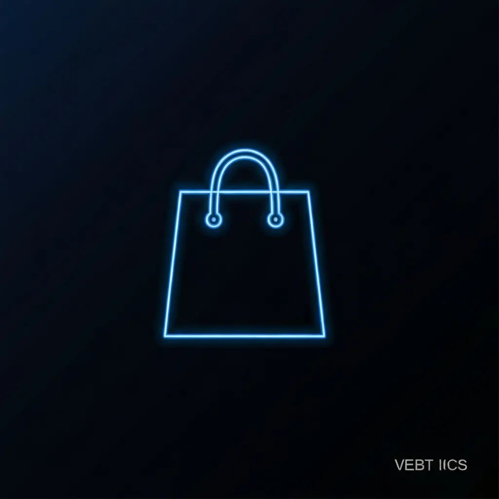 Blue neon line-art icon of a shopping bag