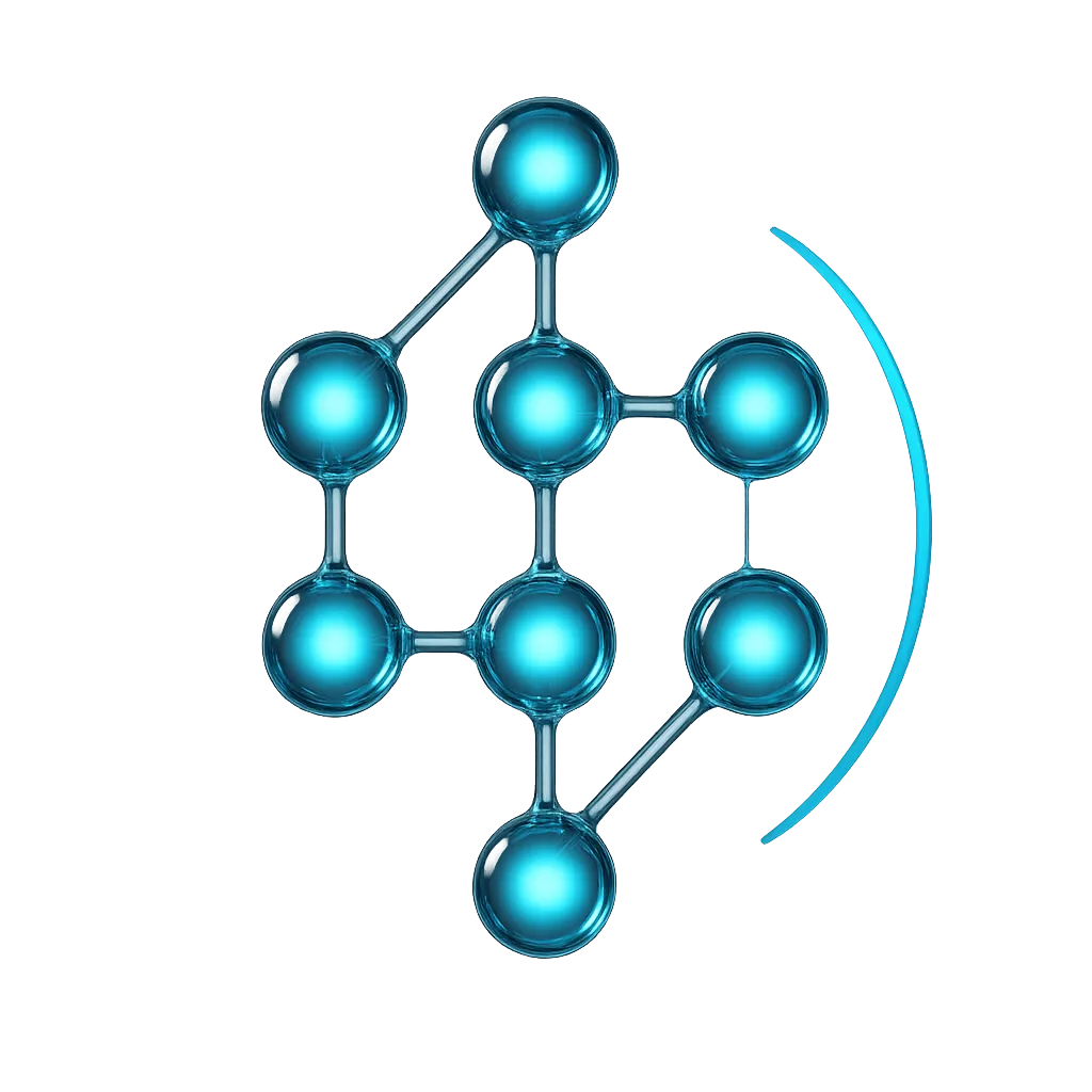 Abstract structural visual representing custom enterprise architecture with glowing cyan UI elements