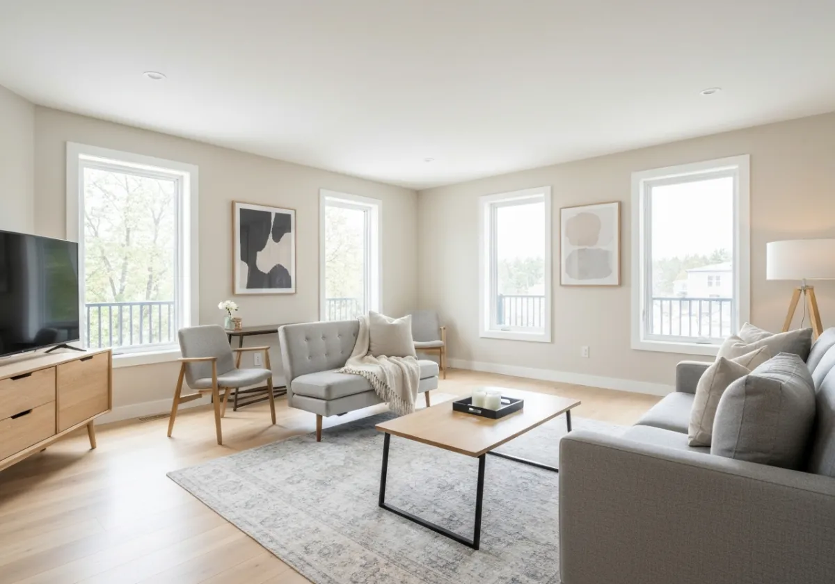 Pièce propre et lumineuse (salon moderne) — environnement sain et accueillant