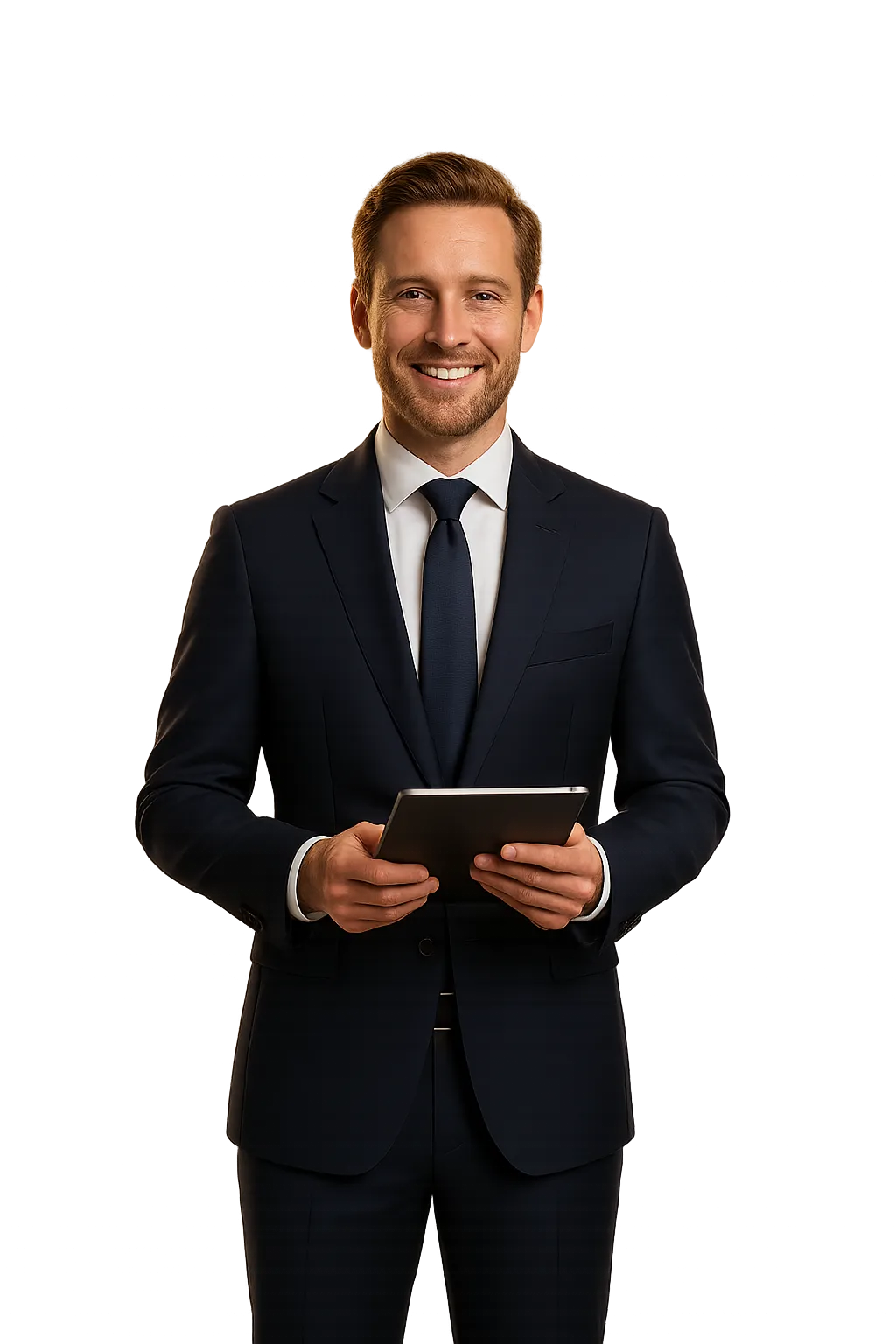 Professional licensed property consultant holding a tablet