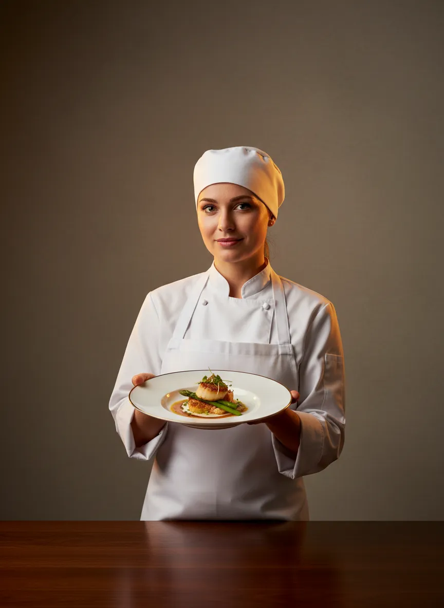 Female chef with food