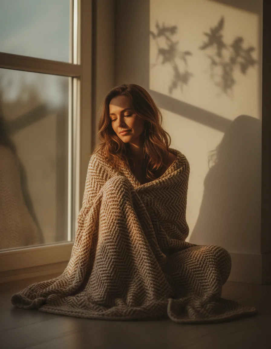 A soft, peaceful portrait representing inner healing and safe harbor