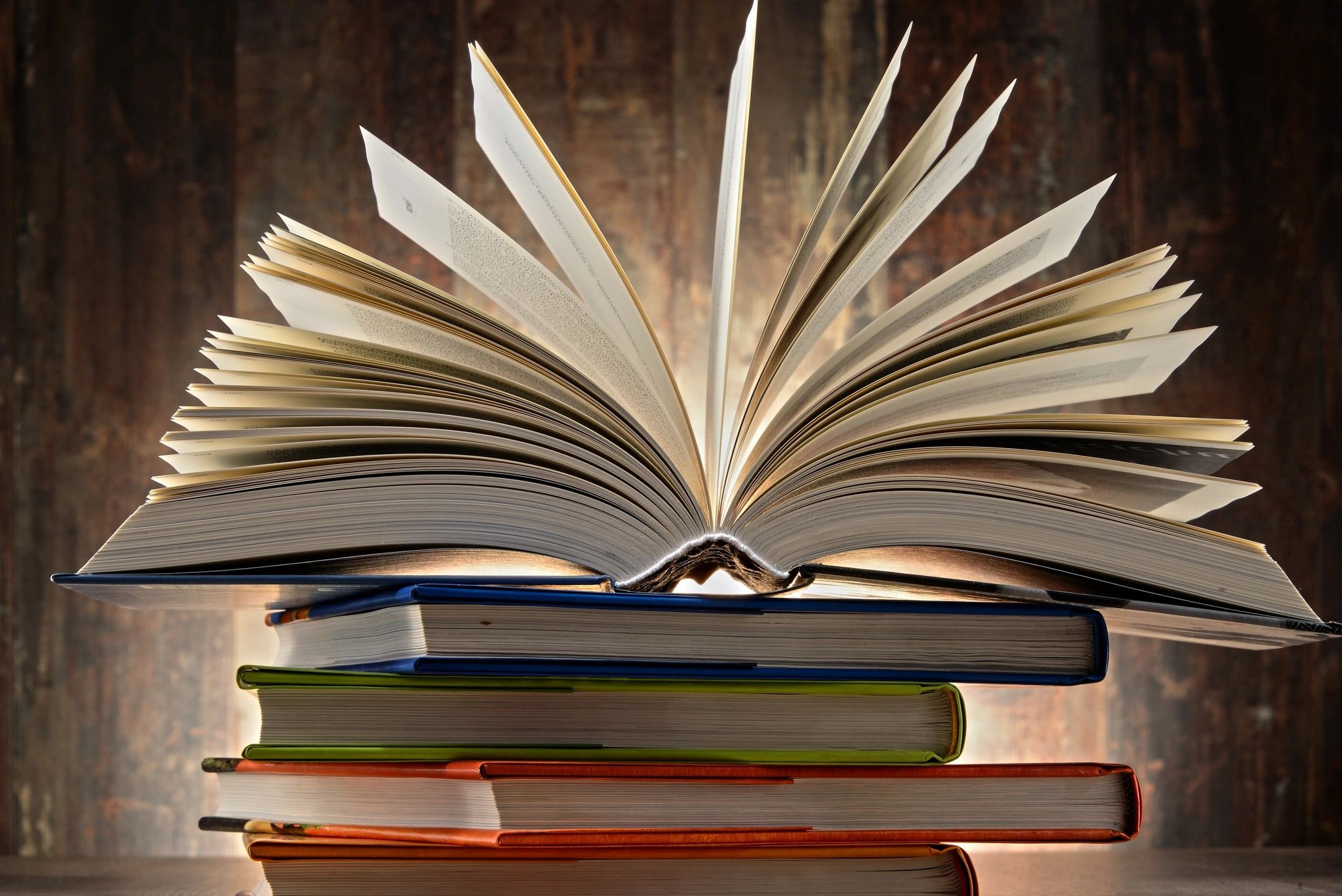 Books stacked on a table