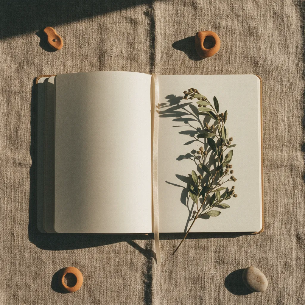 Gentle hands resting on an open journal
