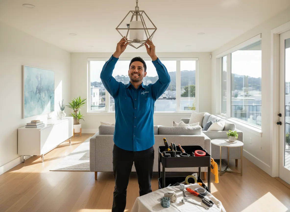 Professional handyman working in a modern San Francisco home
