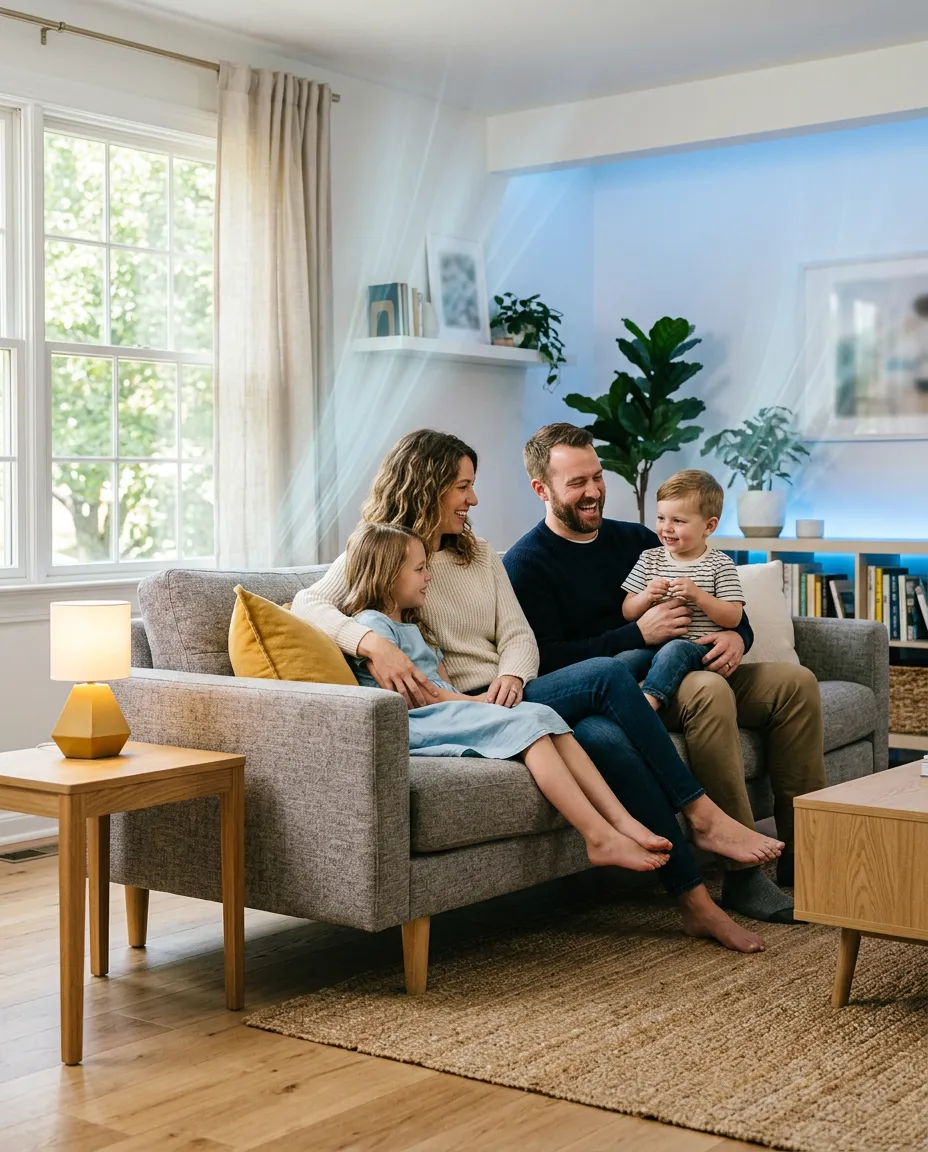 Florida homeowner enjoying cool living room air comfort
