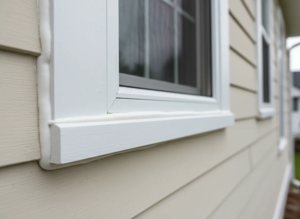 Exterior window caulking close-up