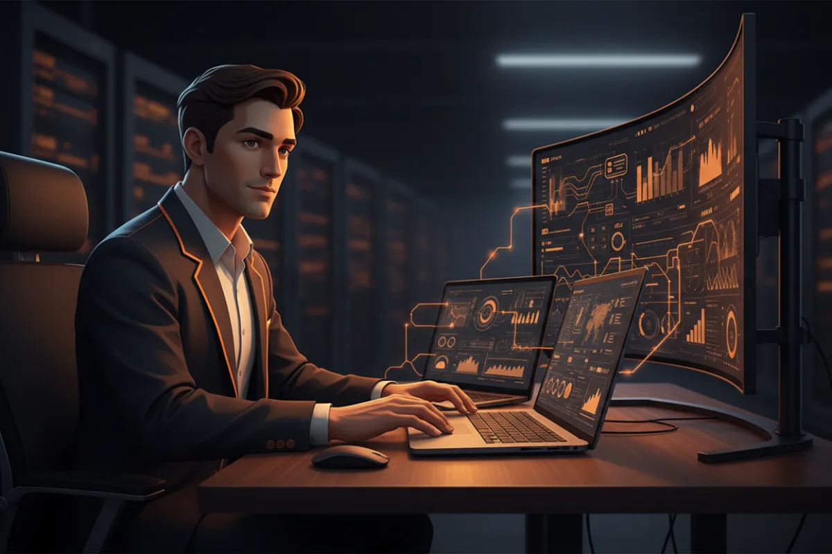 Dedicated AI ops manager at a desk with dashboards