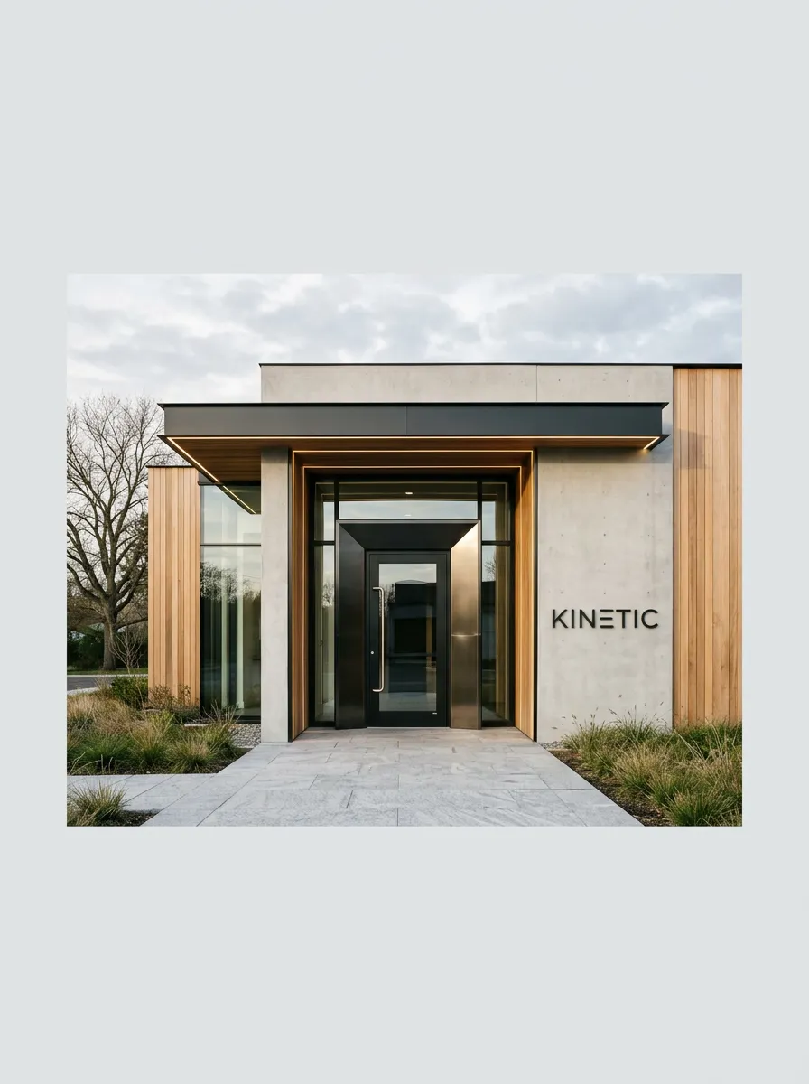 Minimalist architectural office entrance and headquarters facade