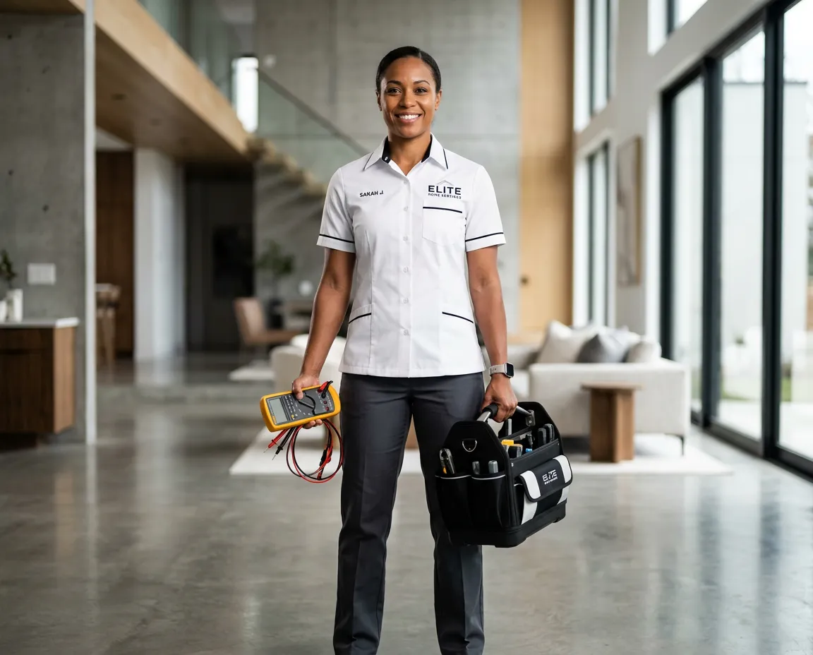Professional home service contractor inspecting residential equipment with precision tools