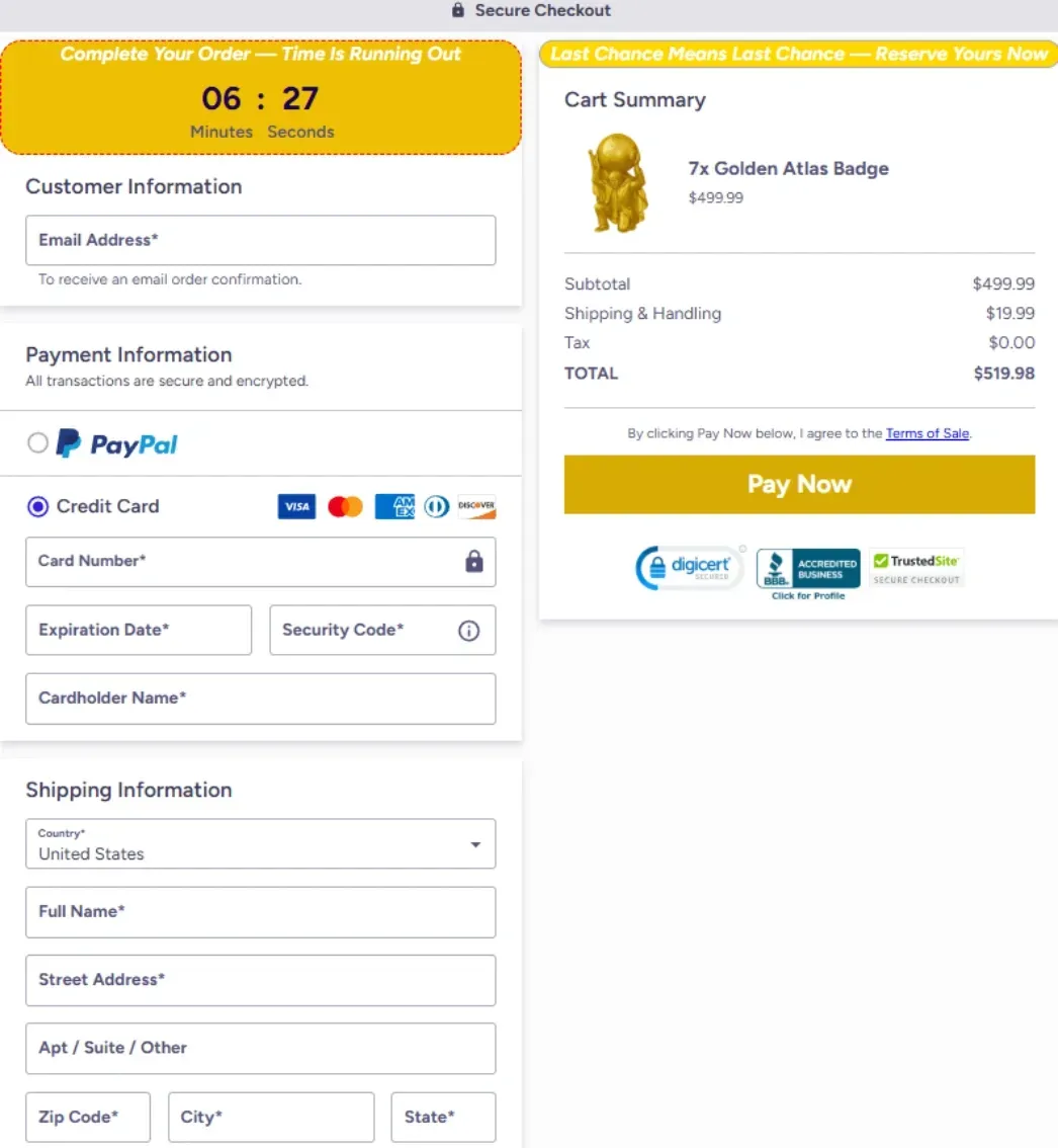Secure checkout page screenshot