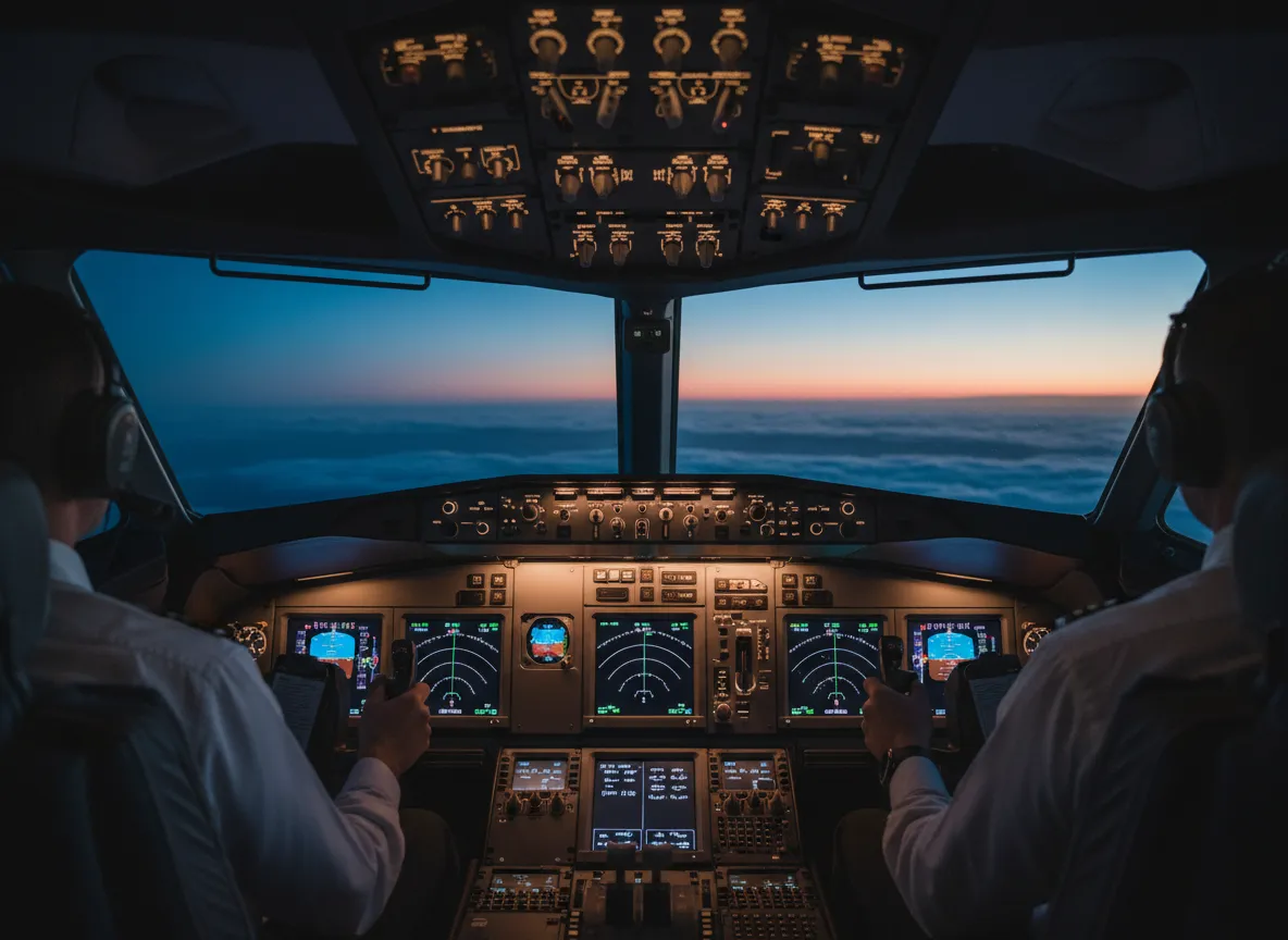 Cockpit view at cruise depicting pilot career perspective