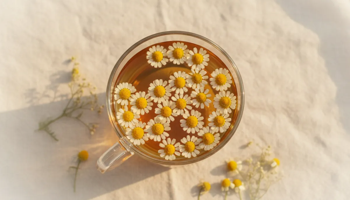 Soothing chamomile tea with flowers
