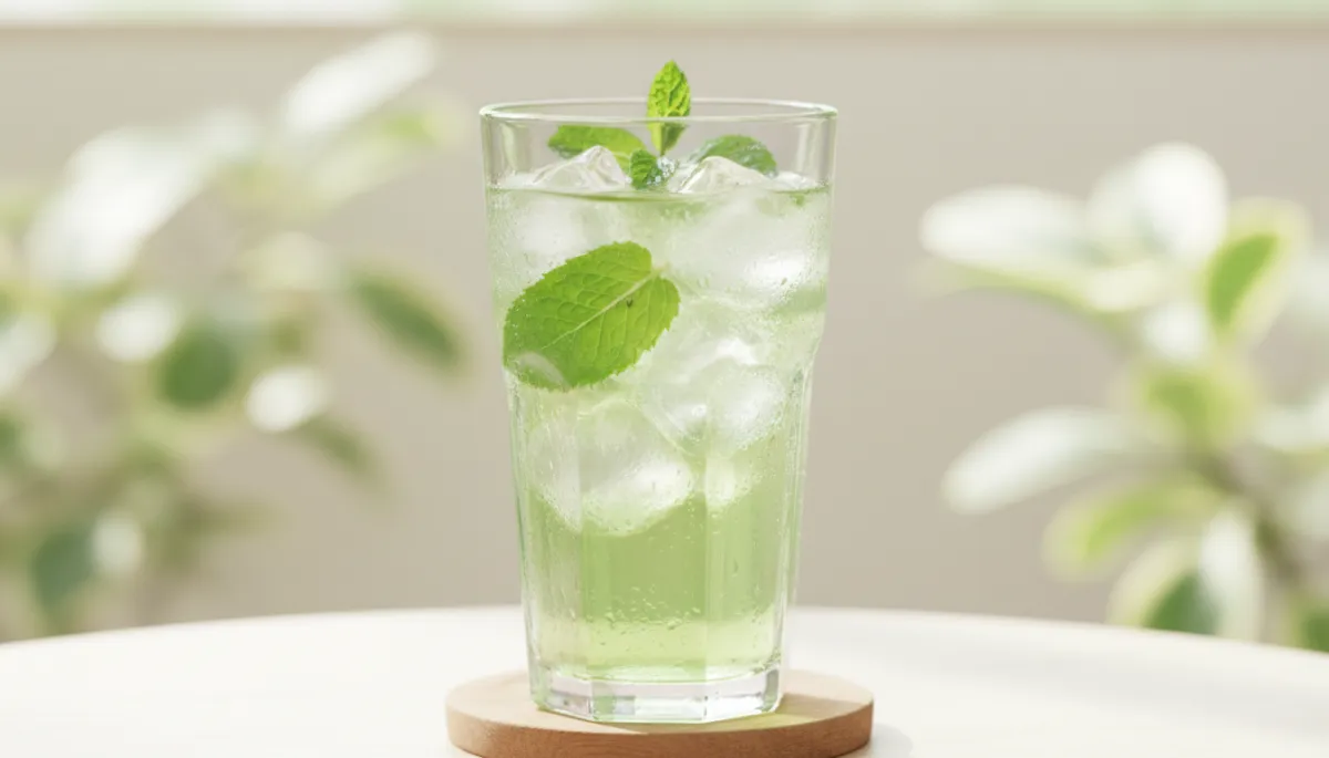 Green tea with ice cubes and mint