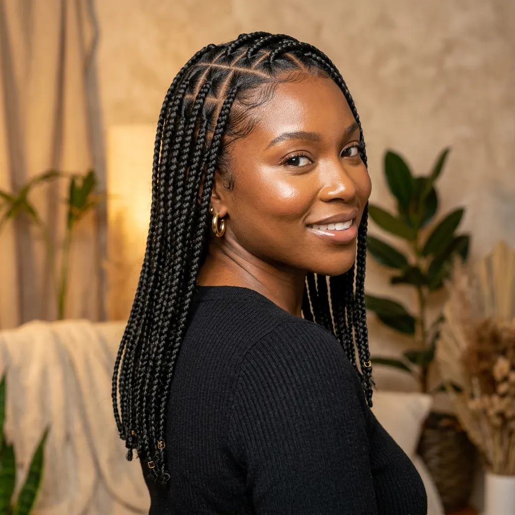 Finished braided hairstyle (knotless braids)