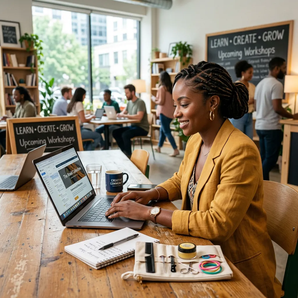 Entrepreneur working on a laptop (braids + business)