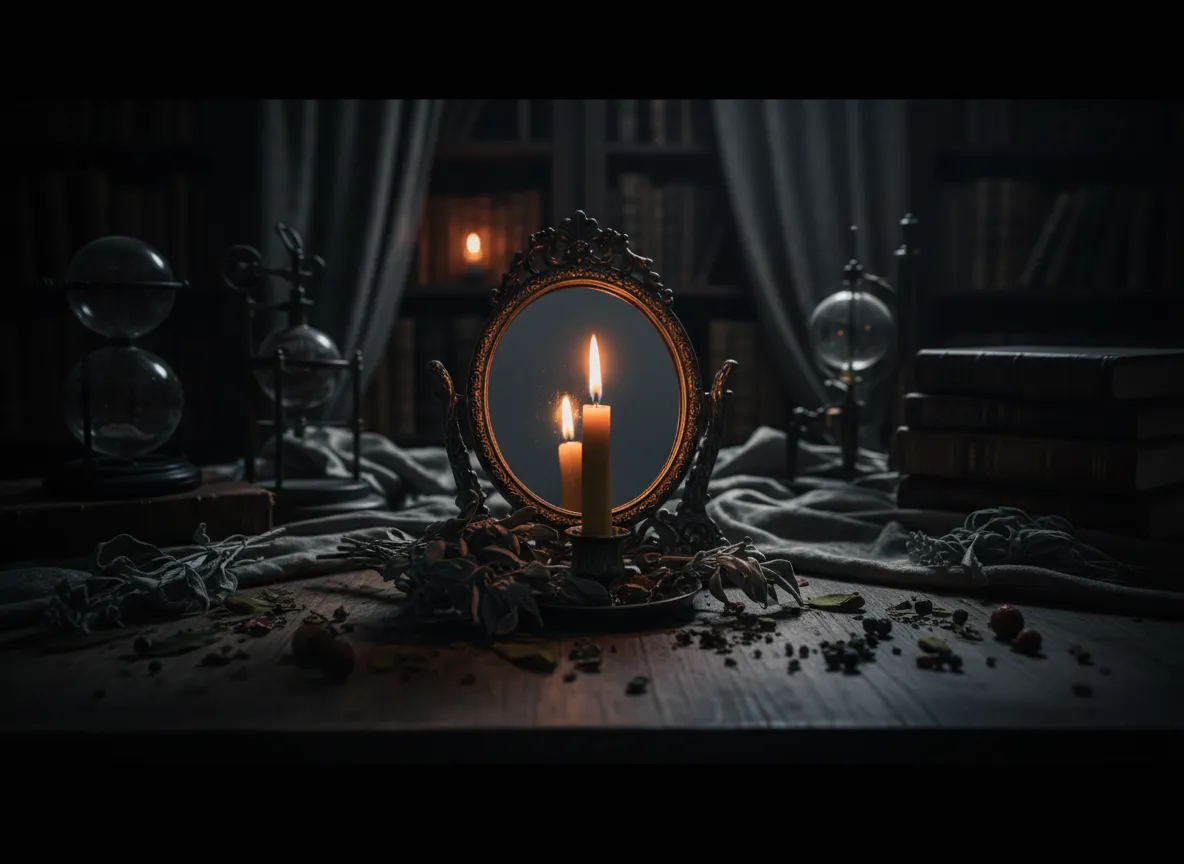 A mystical altar illuminated by soft candle light