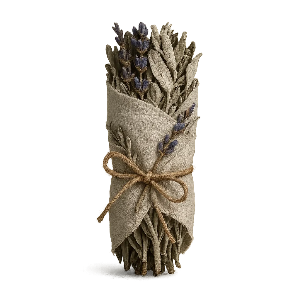 A mystical herbal smudge bundle, dark academia style, transparent cutout png