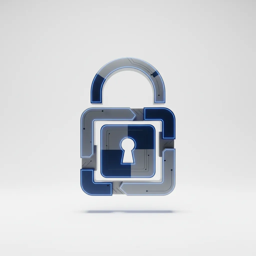 Abstract representation of data security, compliance, and privacy lock.